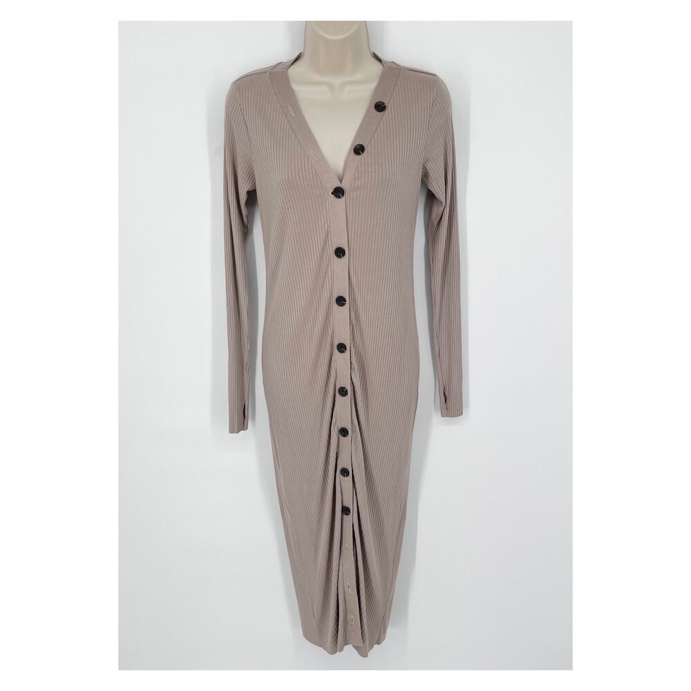 Enza Costa Womens Viscose Rib Cardigan Midi Long Sleeve Dress NEW Sz S Oatmeal